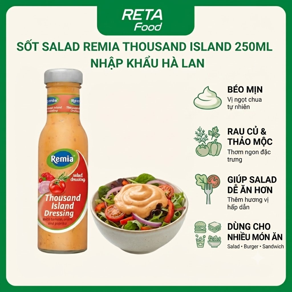 Sốt Trộn Salad Thousand Island Remia 250ml - Vị Chua Ngọt Béo Mịn - Xốt Salad Nhập Khẩu Hà Lan -Dùng Cho Salad Eat Cle