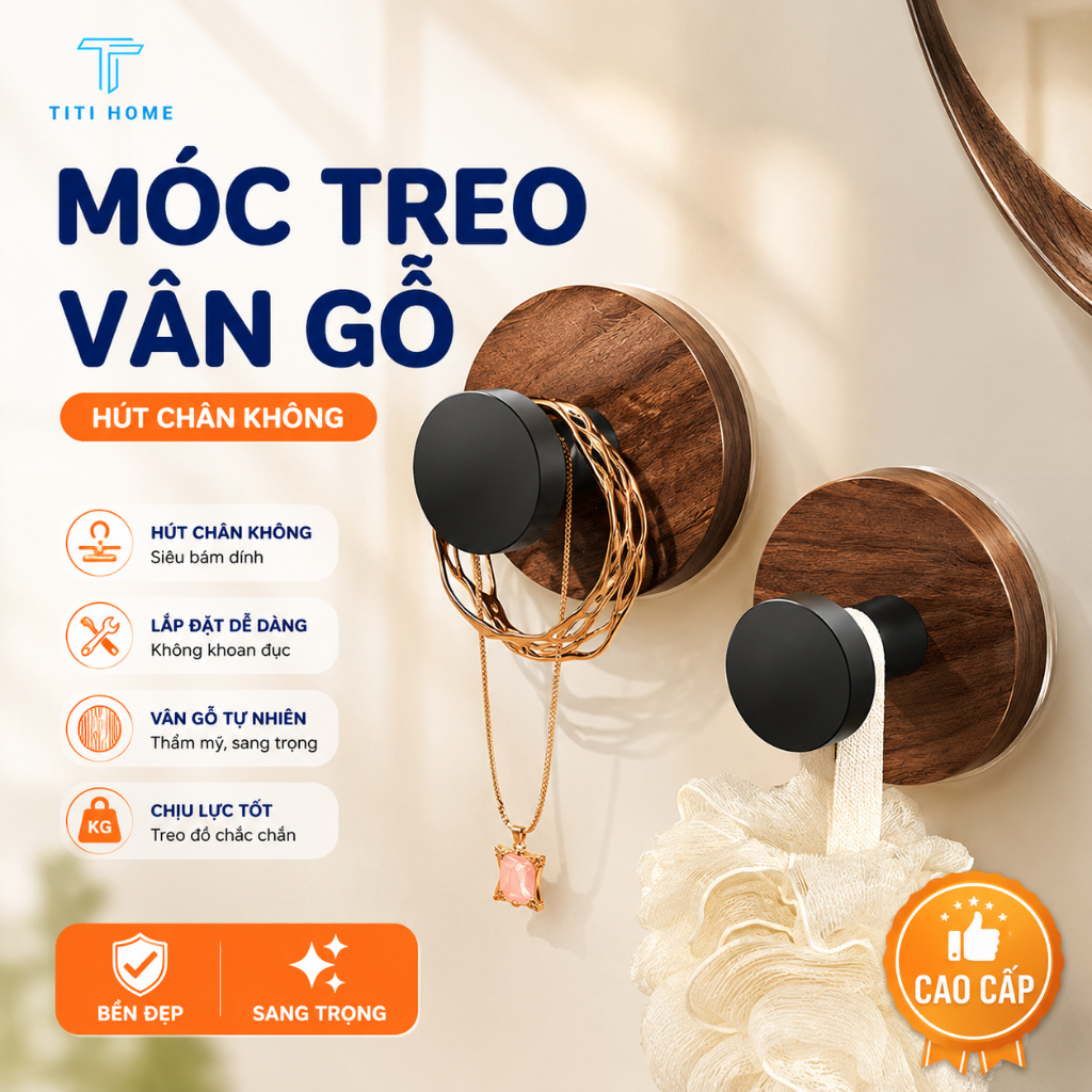 Móc Treo Hút Chân Không Chịu Lực Tốt - Không Cần Đục Tường - Kiểu Vân Gỗ TitiHome