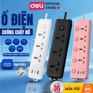 Ổ Điện Deli 2026 Ổ Cắm Điện Đa Năng Để Bàn Mẫu Mới Công Suất 2500W, Thông Minh Tích Hợp Cổng USB