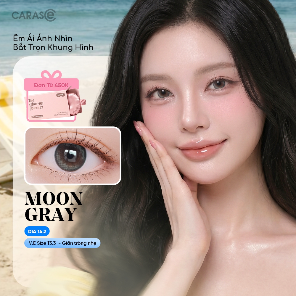 [1 chiếc] Kính áp tròng khoá ẩm 8H 3 Tháng CARASE, Lens cận màu xám ánh khói MOON GRAY (1 chiếc)