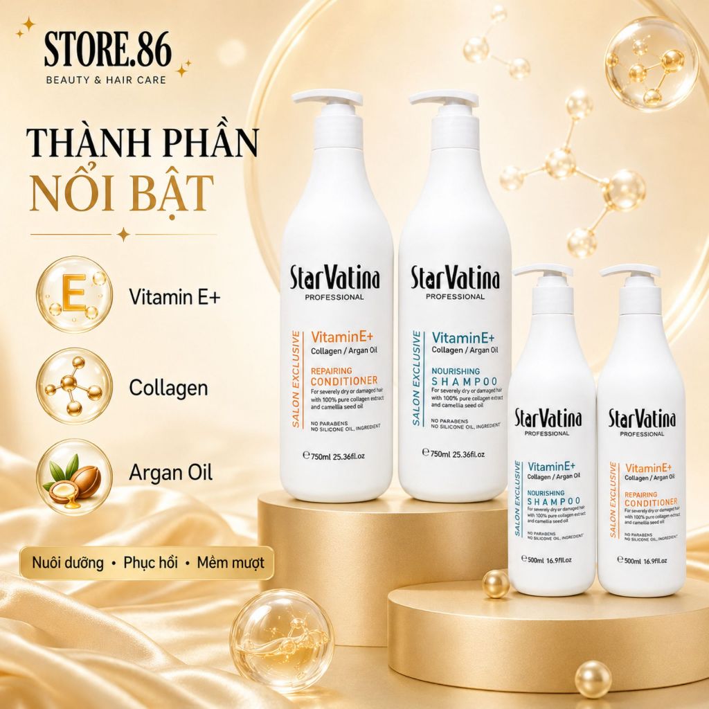 Combo Gội Xả Dưỡng Sinh Star Vatina 500ml - 750ml | Tóc Mềm Mượt, Bóng Khỏe & Sạch Thoáng Da Đầu