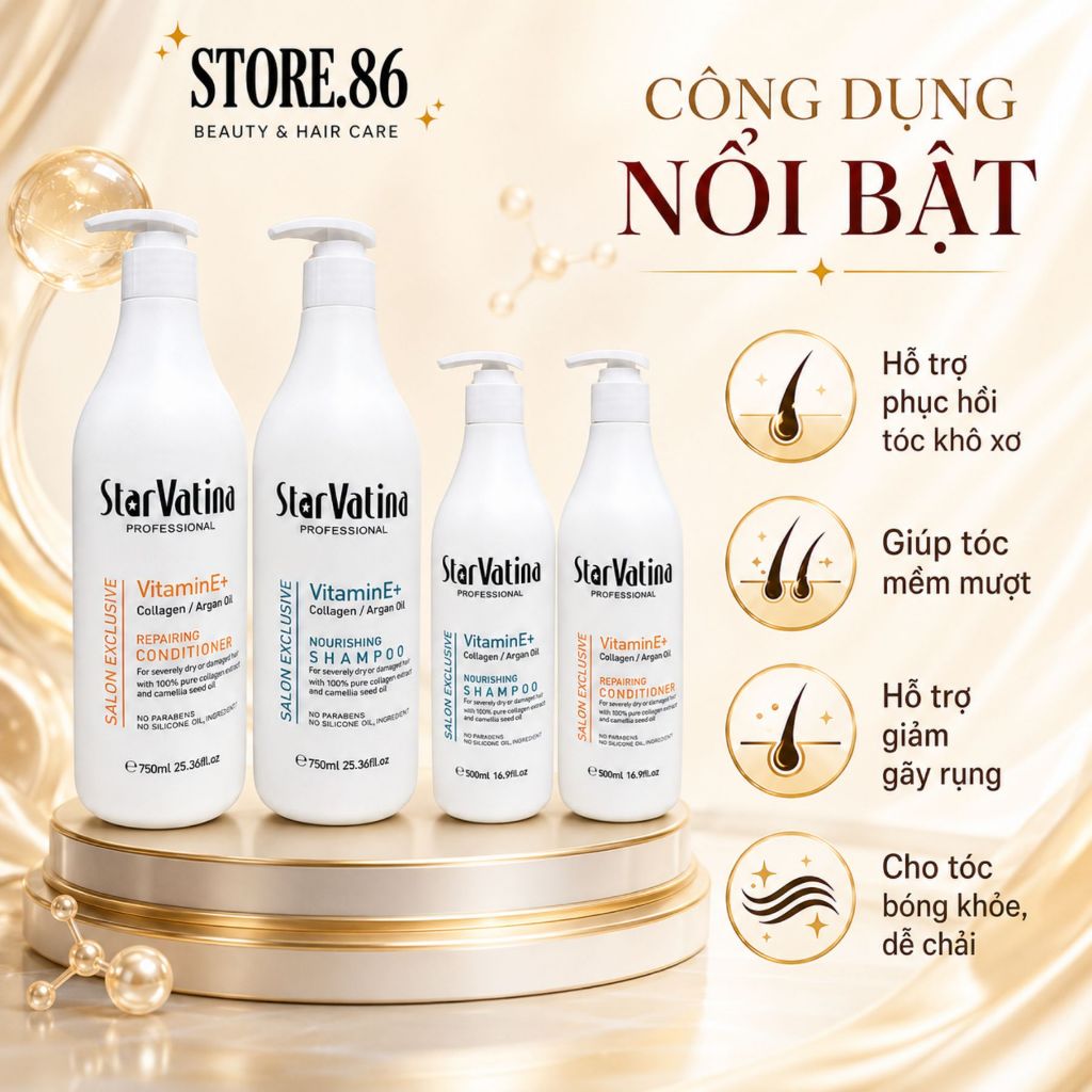 Combo Gội Xả Dưỡng Sinh Star Vatina 500ml - 750ml | Tóc Mềm Mượt, Bóng Khỏe & Sạch Thoáng Da Đầu