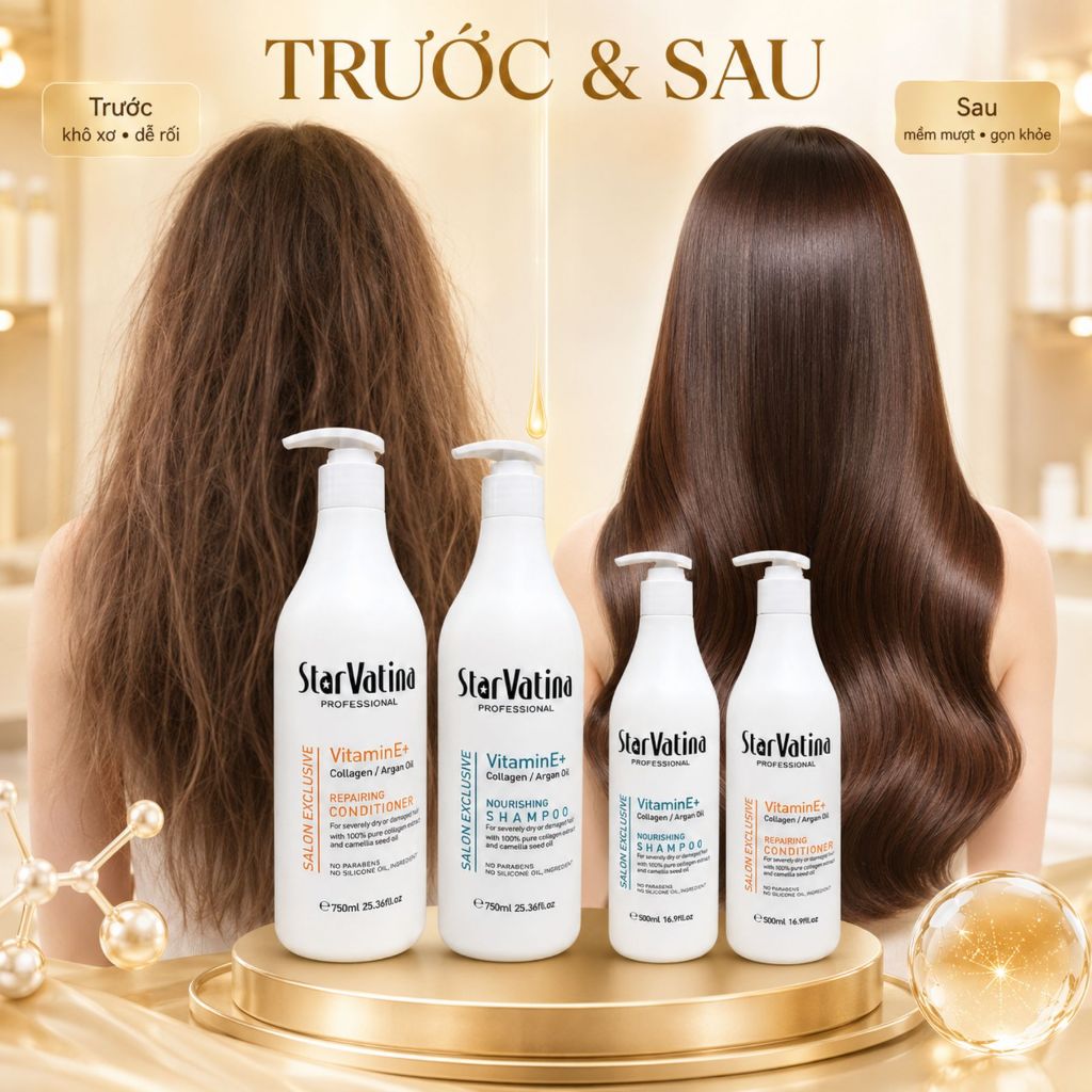 Combo Gội Xả Dưỡng Sinh Star Vatina 500ml - 750ml | Tóc Mềm Mượt, Bóng Khỏe & Sạch Thoáng Da Đầu