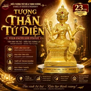 Tượng Trang Trí Tứ Diện Màu Vàng Đồng Cao 25cm - Phụ kiện để bàn làm việc và quà tặng tân gia ý nghĩa
