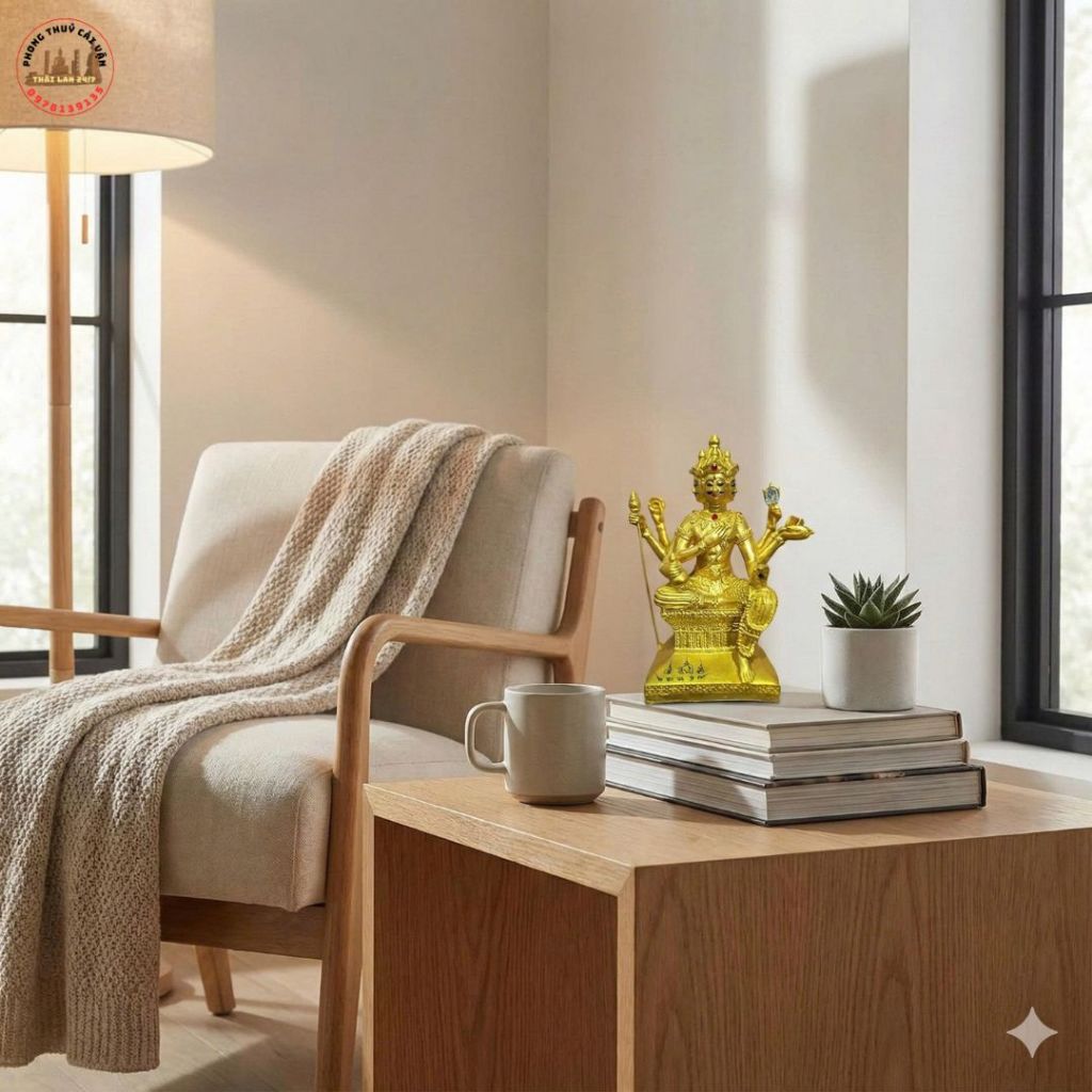 Tượng Trang Trí Tứ Diện Màu Vàng Đồng Cao 25cm - Phụ kiện để bàn làm việc và quà tặng tân gia ý nghĩa