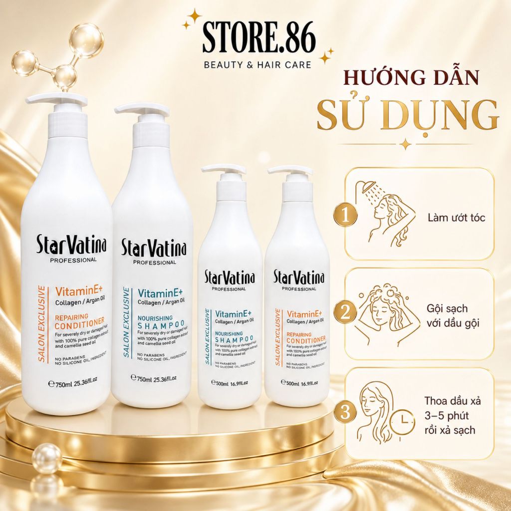 Combo Gội Xả Dưỡng Sinh Star Vatina 500ml - 750ml | Tóc Mềm Mượt, Bóng Khỏe & Sạch Thoáng Da Đầu