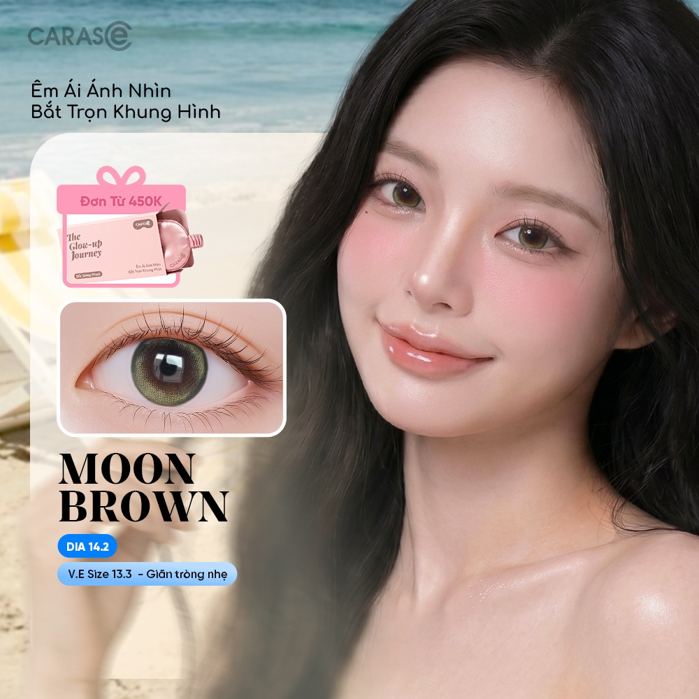 [1 chiếc] Kính áp tròng khoá ẩm 8H 3 Tháng CARASE, Lens cận màu nâu sáng ánh rêu MOON BROWN (1 chiếc)