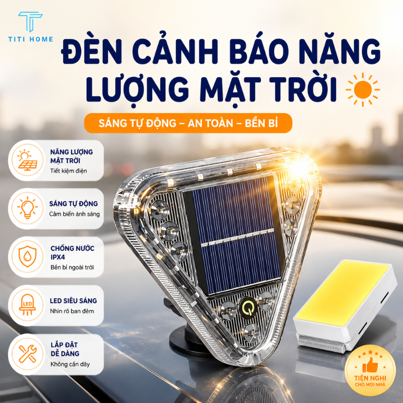 Đèn Hậu Cảnh Báo Năng Lượng Mặt Trời Cho Xe Ô Tô, Xe Tải – Hình Tam Cảm Biến Ánh Sáng An Toàn Ban Đêm Nhiều Màu TitiHome