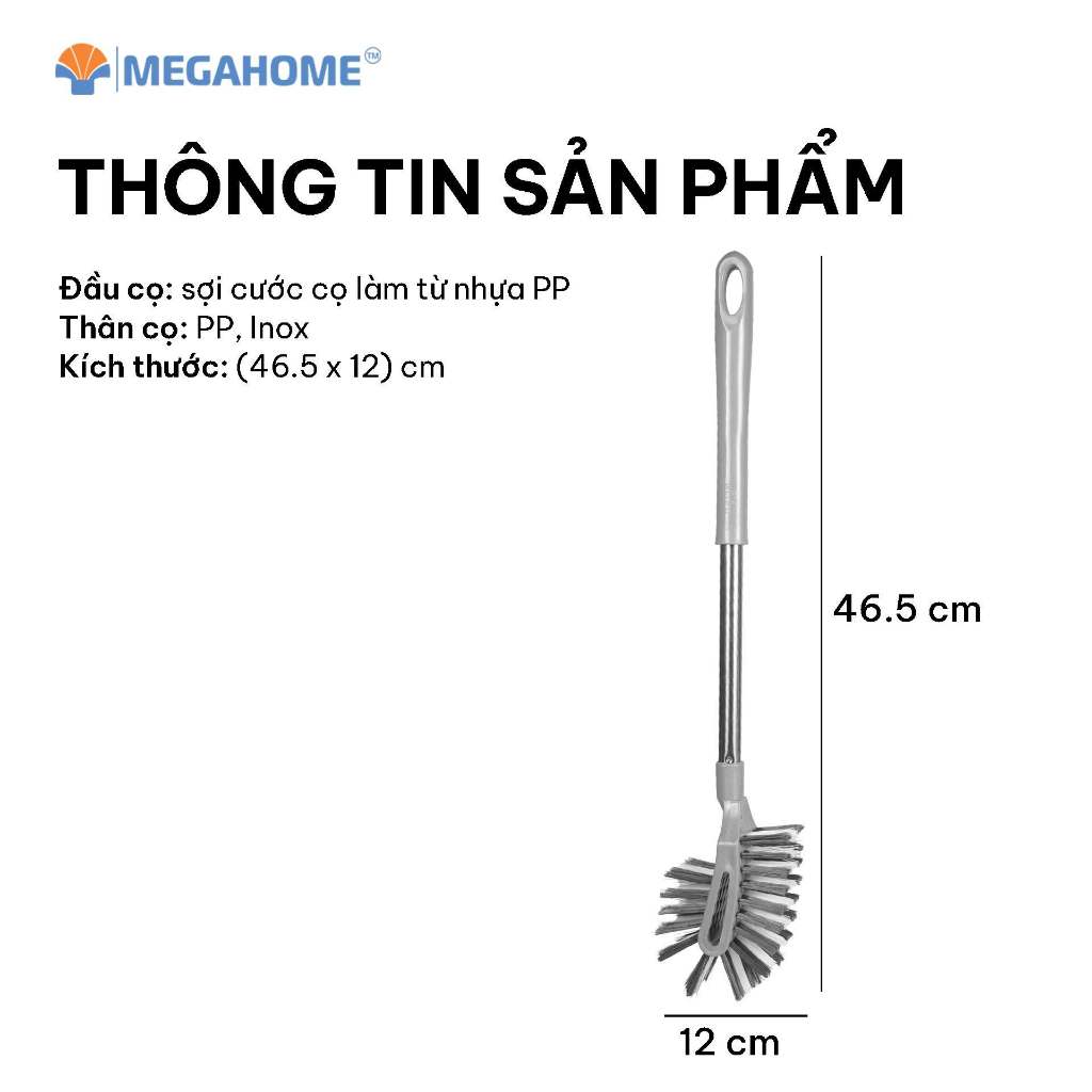 [HOẢ TỐC] Cây Cọ Toilet 2 Đầu Vuông Inox MEGAHOME Cọ Chà Bồn Cầu Chất Liệu Lông Cước, Dày Dặn