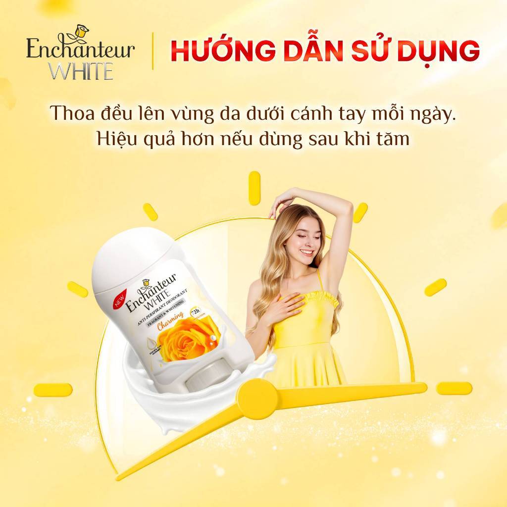 [TẶNG LĂN 40ML] Sáp Khử Mùi Enchanteur Khô Thoáng Dưỡng Trắng từ Niacinamide Hương Nước Hoa Pháp Cao Cấp dung tích 40g
