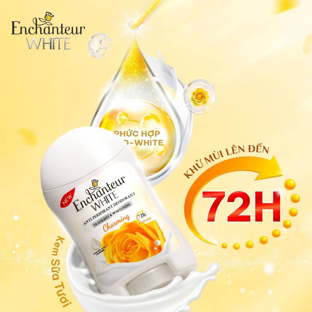 [TẶNG LĂN 40ML] Sáp Khử Mùi Enchanteur Khô Thoáng Dưỡng Trắng từ Niacinamide Hương Nước Hoa Pháp Cao Cấp dung tích 40g