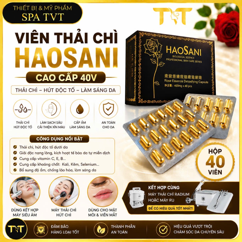 Viên Hút Chì Thải Độc Tố Haosani, Hộp 40  Viên CA0 CẤP CHĨNH HÃNG Thải Ra Chì Đen