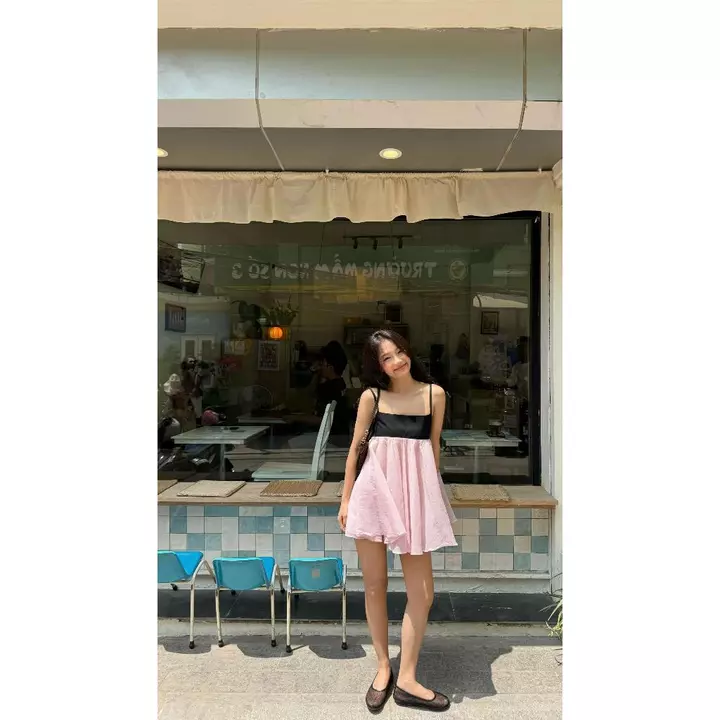 Đầm 2 dây dáng babydoll, đầm babydoll bồng xoè thanh lịch _E009
