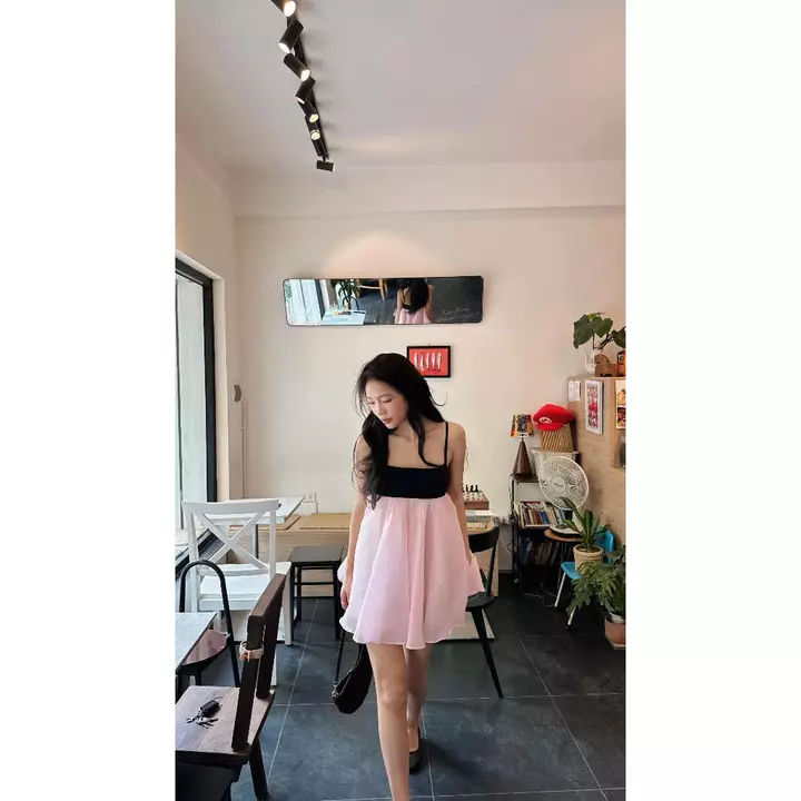 Đầm 2 dây dáng babydoll, đầm babydoll bồng xoè thanh lịch _E009