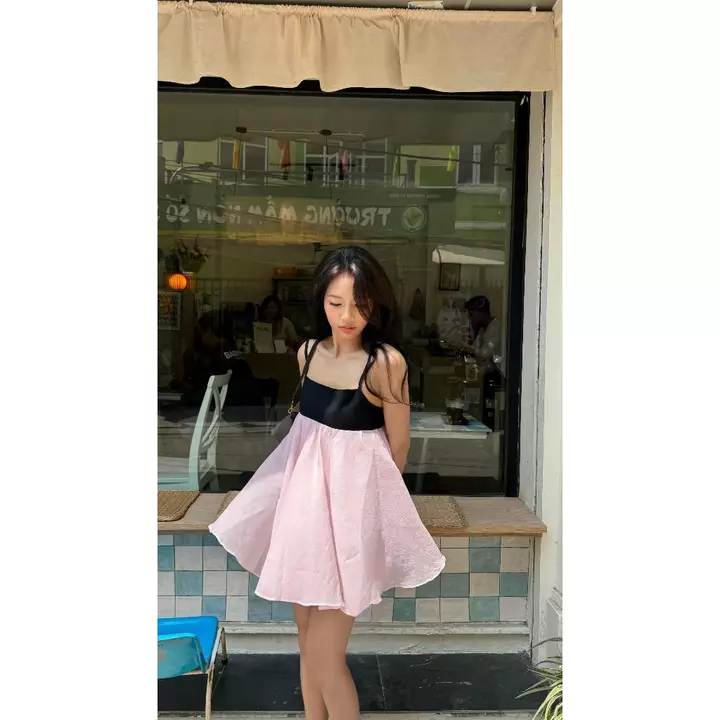 Đầm 2 dây dáng babydoll, đầm babydoll bồng xoè thanh lịch _E009