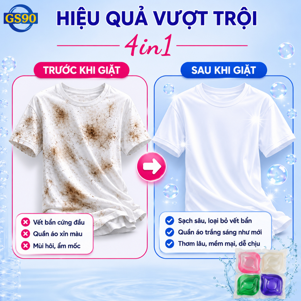 [MUA 2 TẶNG 1] Viên Giặt Xả Wash Therapy 4in1 50 Viên, Giặt Sạch Thơm Lâu, Bảo Vệ Sợi Vải, Đậm Đặc Tiện Lợi