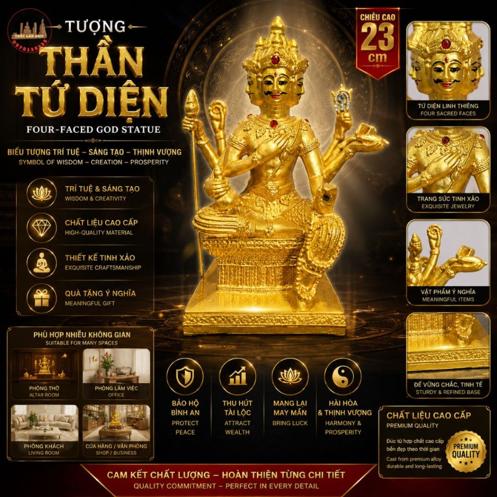Tượng Thần Tứ Diện Cao 25cm Mẫu Decor PHỤ KIỆN TRANG TRÍ BÀN LÀM VIỆC CAO CẤP