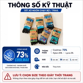 Tất vớ xỏ ngón nam nữ chạy bộ chạy trail chống phồng rộp leo núi coolmax thoáng khí nhanh khô giảm mùi hôi