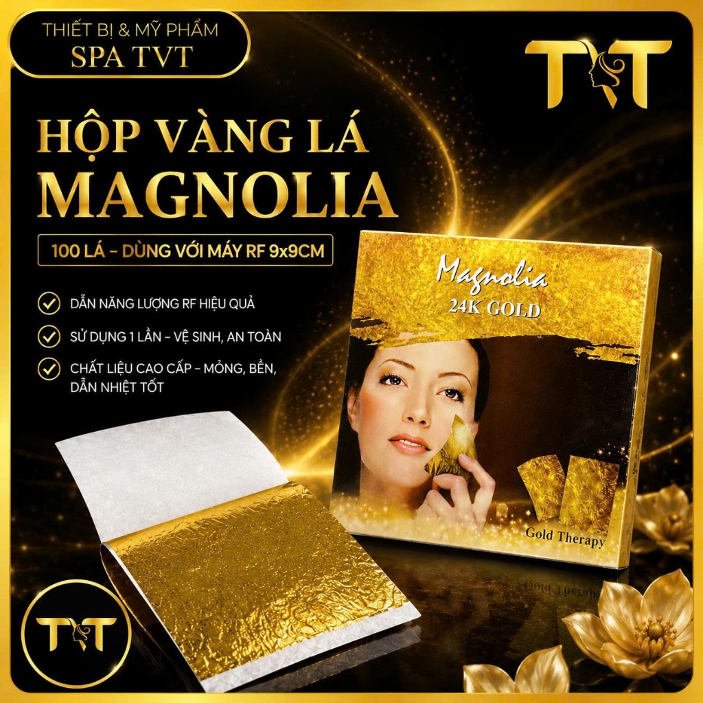 Hộp 100 Miếng Vàng DSB &  MAGNOLIA Lá 24K, Mặt Nạ Dát Vàng Gold Lá To Kích Thước 9x9cm