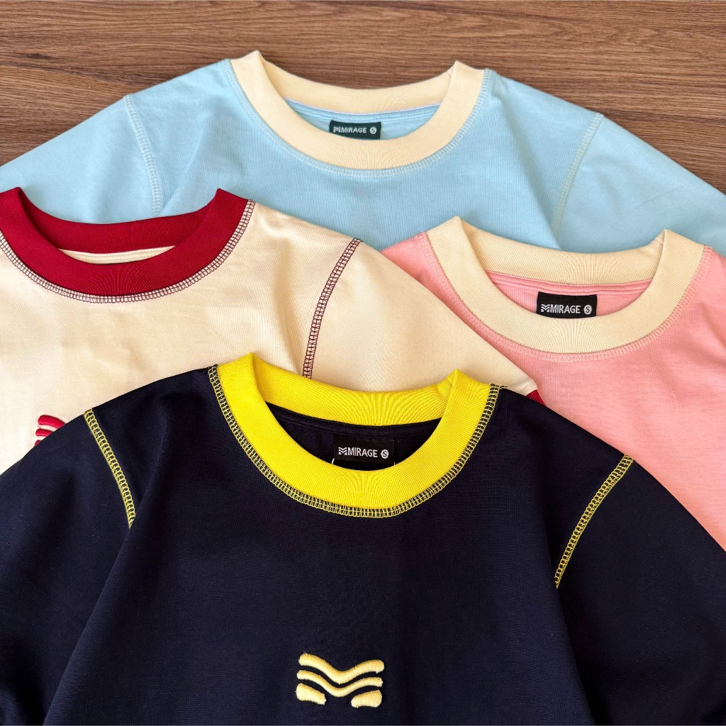 Áo Thun Phối Viền Màu Logo Thêu Xinh Yêu, Chất Cotton Mềm Mịn, Có Kèm Hình Thật.