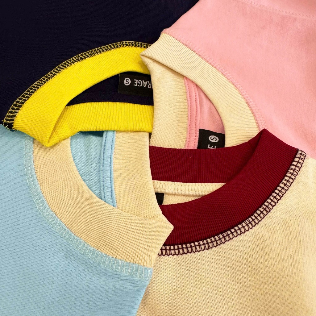 Áo Thun Phối Viền Màu Logo Thêu Xinh Yêu, Chất Cotton Mềm Mịn, Có Kèm Hình Thật.