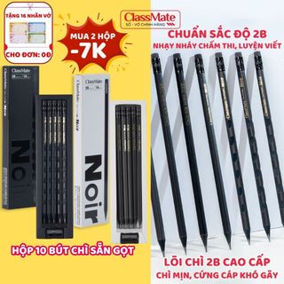 Hộp 10 Bút Chì 2B NoiR Classmate Gỗ Đen Cao Cấp Đậm Chuẩn 2B, Viết Không Cần Lực, Tô Trắc Nghiệm Không Tốn Sức