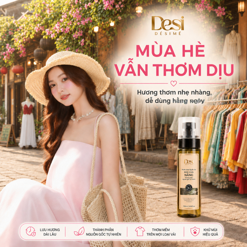 Nước Hoa Nữ Dành Cho Quần Áo Desi 100ml, Xịt Thơm Quần Áo Nữ Lưu Hương Lâu, Thơm Dịu Nhẹ Tự Tin Hẹn Hò