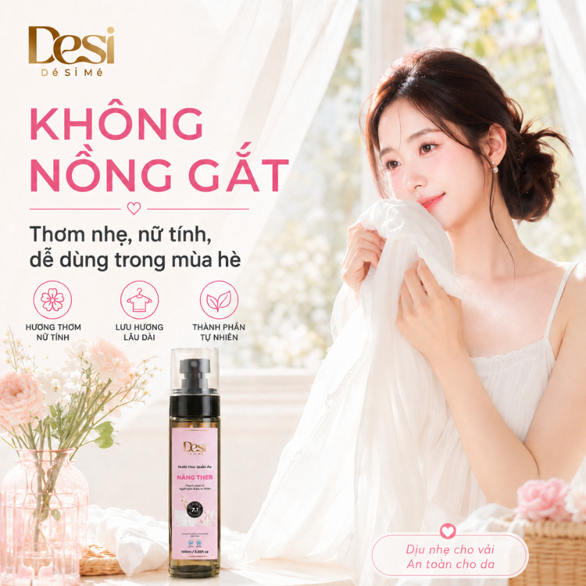 Nước Hoa Nữ Dành Cho Quần Áo Desi 100ml, Xịt Thơm Quần Áo Nữ Lưu Hương Lâu, Thơm Dịu Nhẹ Tự Tin Hẹn Hò