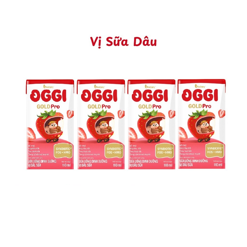 [QUÀ TẶNG KHÔNG BÁN] Lốc sữa uống dinh dưỡng Oggi Gold Pro dâu sữa 110ml
