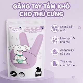 Tushie Treats Găng Tay Lau Mắt Cho Chó Mèo (Gói 7 Cái), Vệ Sinh Vết Ố & Gỉ Mắt Thú Cưng Không Cồn, Dịu Nhẹ An Toàn