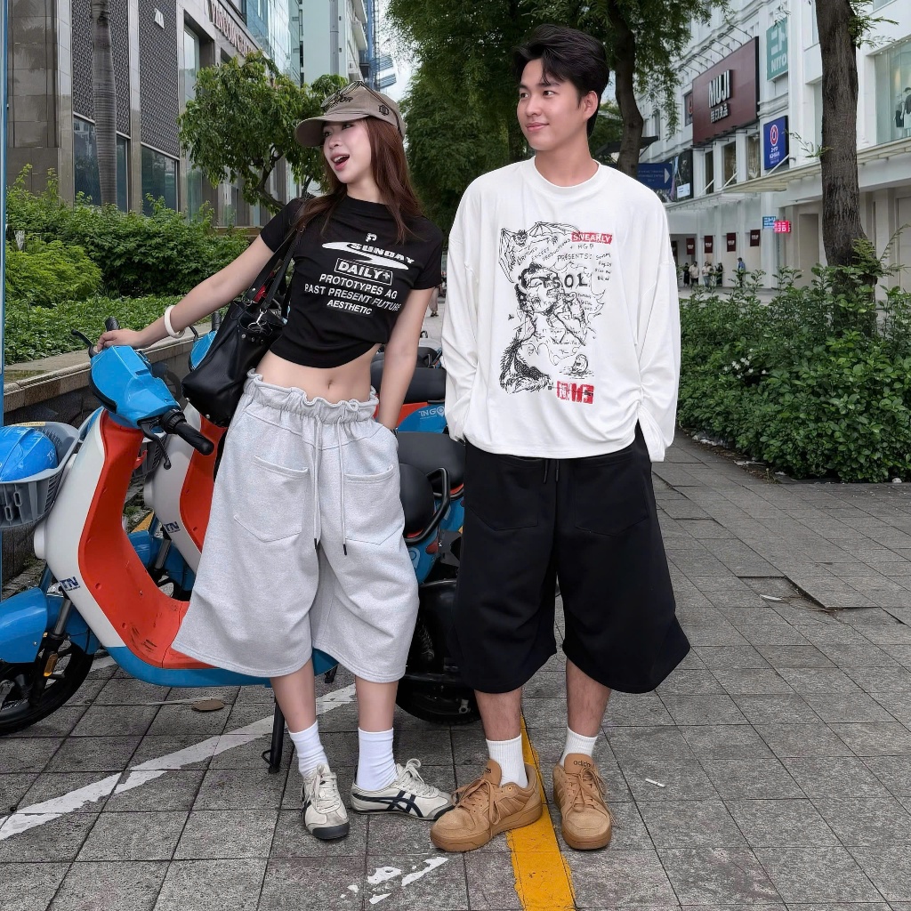 Quần Short Dây Nỉ Chân Cua Ống Rộng Unisex Nam Nữ_SSSTore.Aesthetic Women Ong Pants