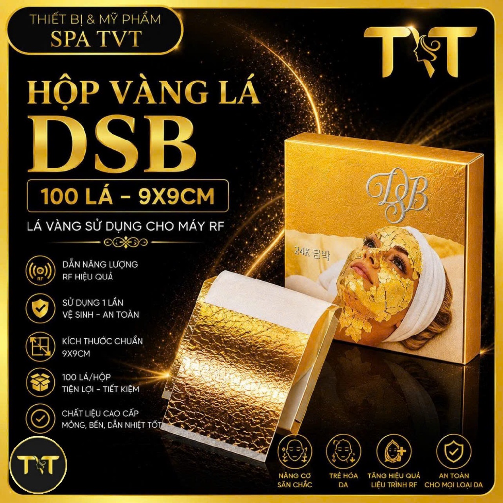 Hộp 100 Miếng Vàng DSB &  MAGNOLIA Lá 24K, Mặt Nạ Dát Vàng Gold Lá To Kích Thước 9x9cm