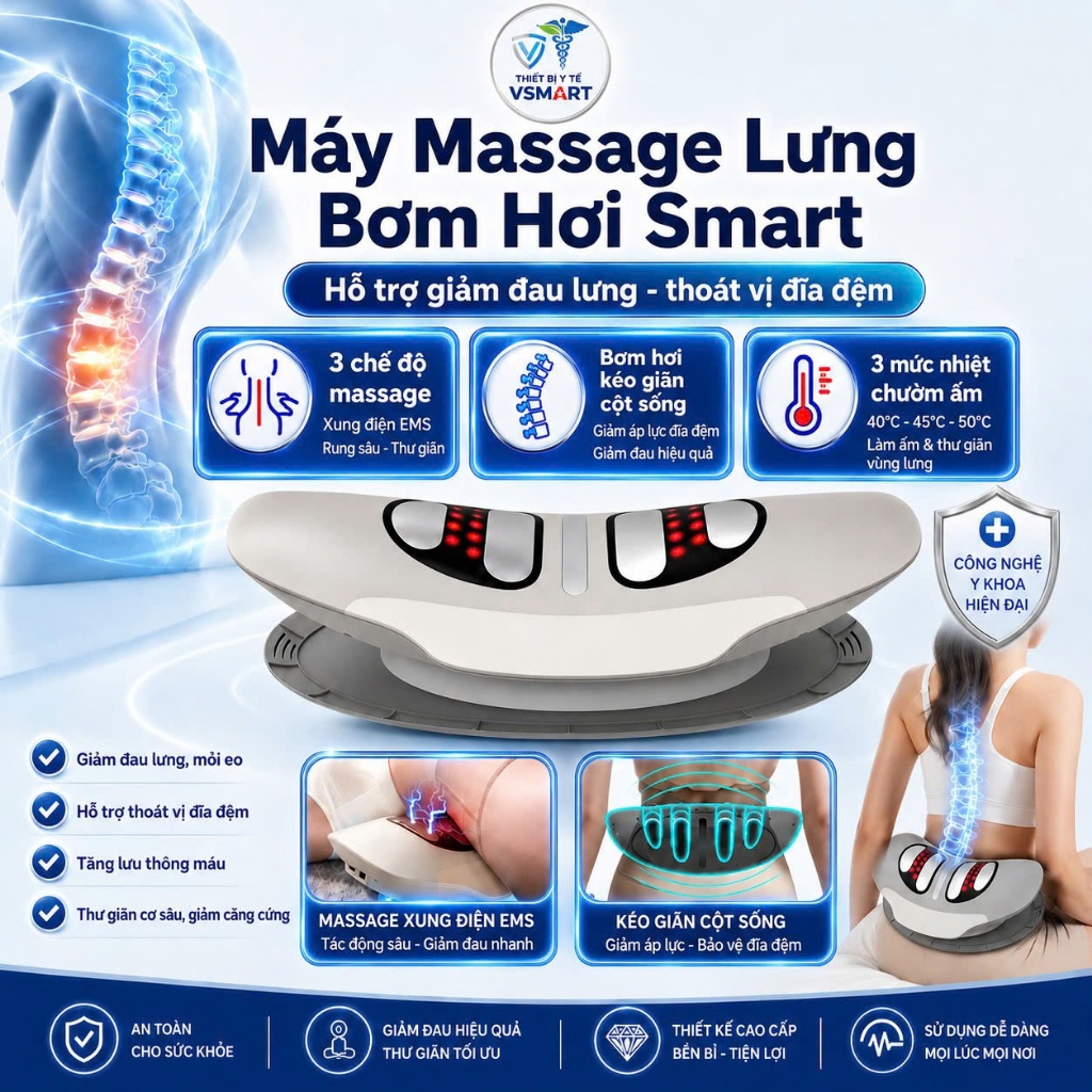 Máy Massage Cổ Vai Gáy Và Lưng Xung Điện, Bơm Hơi Nén Khí Giảm Đau Thoát Vị Đĩa Đệm, Vẹo Cột Sống