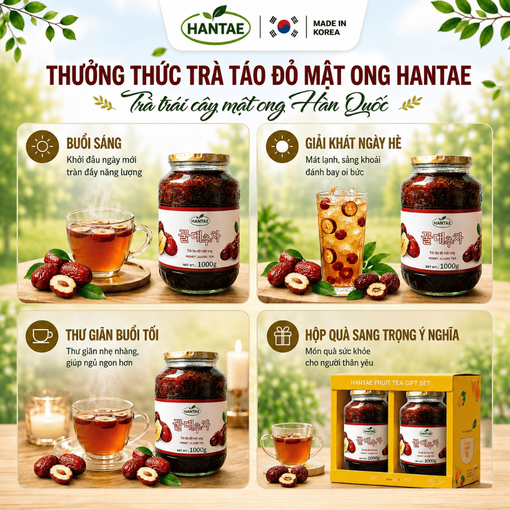 Trà Táo Đỏ Mật Ong Hantae ( 1kg x 12 lọ/ thùng)