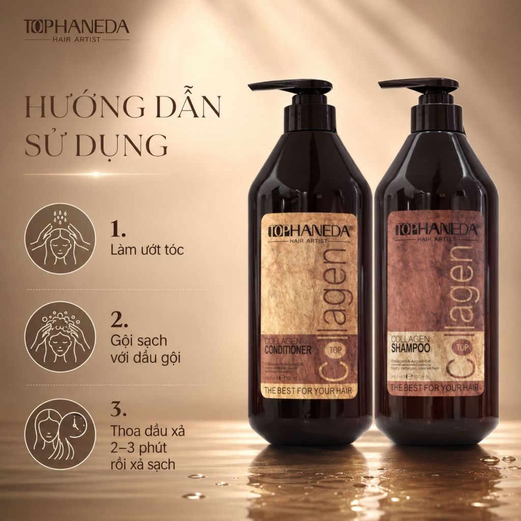 Dầu Gội Xả TOP HANEDA COLLAGEN 500ml - 785ml | Sạch Thoáng Da Đầu, Tóc Mềm Mượt Bóng Khỏe