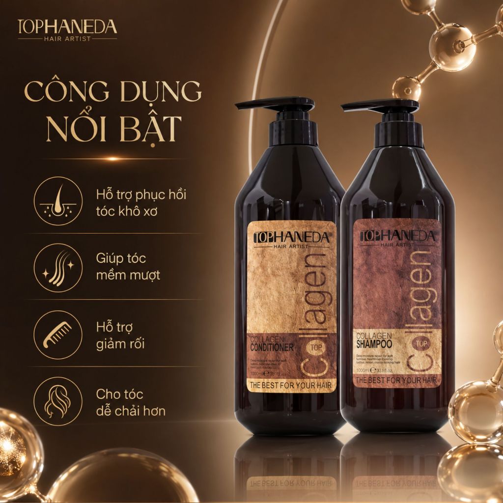 Dầu Gội Xả TOP HANEDA COLLAGEN 500ml - 785ml | Sạch Thoáng Da Đầu, Tóc Mềm Mượt Bóng Khỏe
