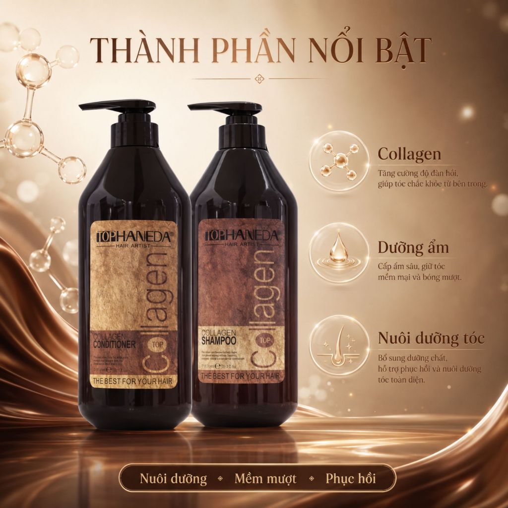 Dầu Gội Xả TOP HANEDA COLLAGEN 500ml - 785ml | Sạch Thoáng Da Đầu, Tóc Mềm Mượt Bóng Khỏe