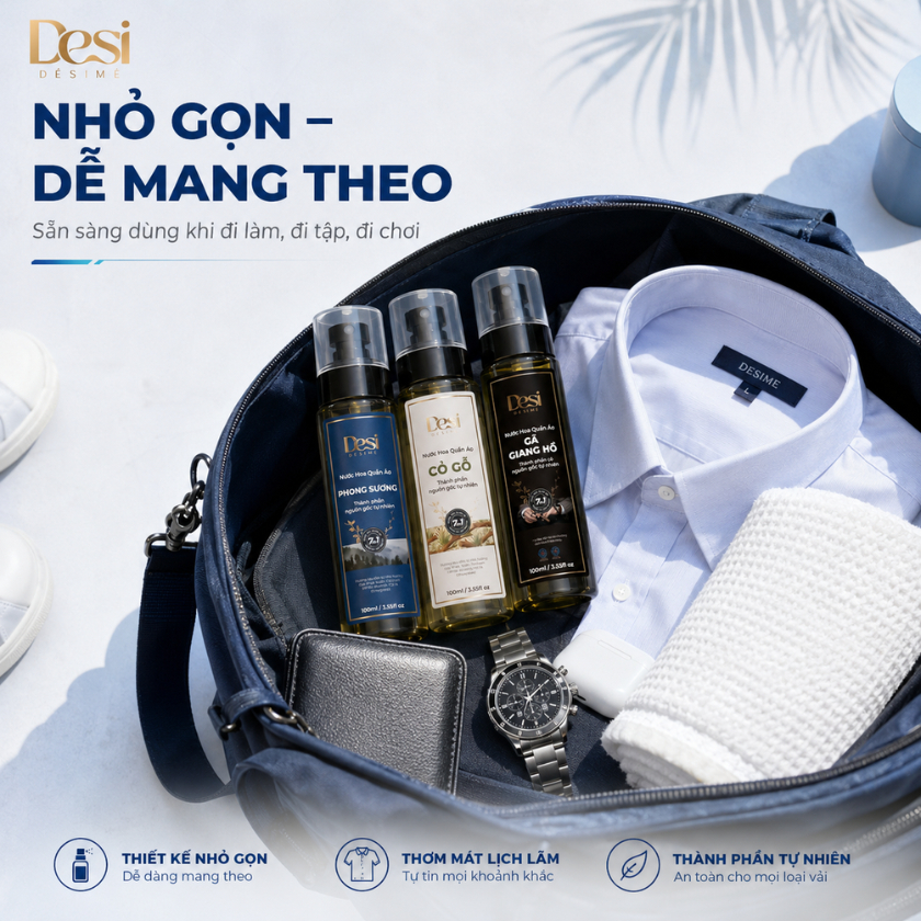 Nước hoa quần áo Desi 100ml, chai xịt thơm quần áo nam lưu hương lâu, khử mùi mồ hôi, lịch lãm nam tính