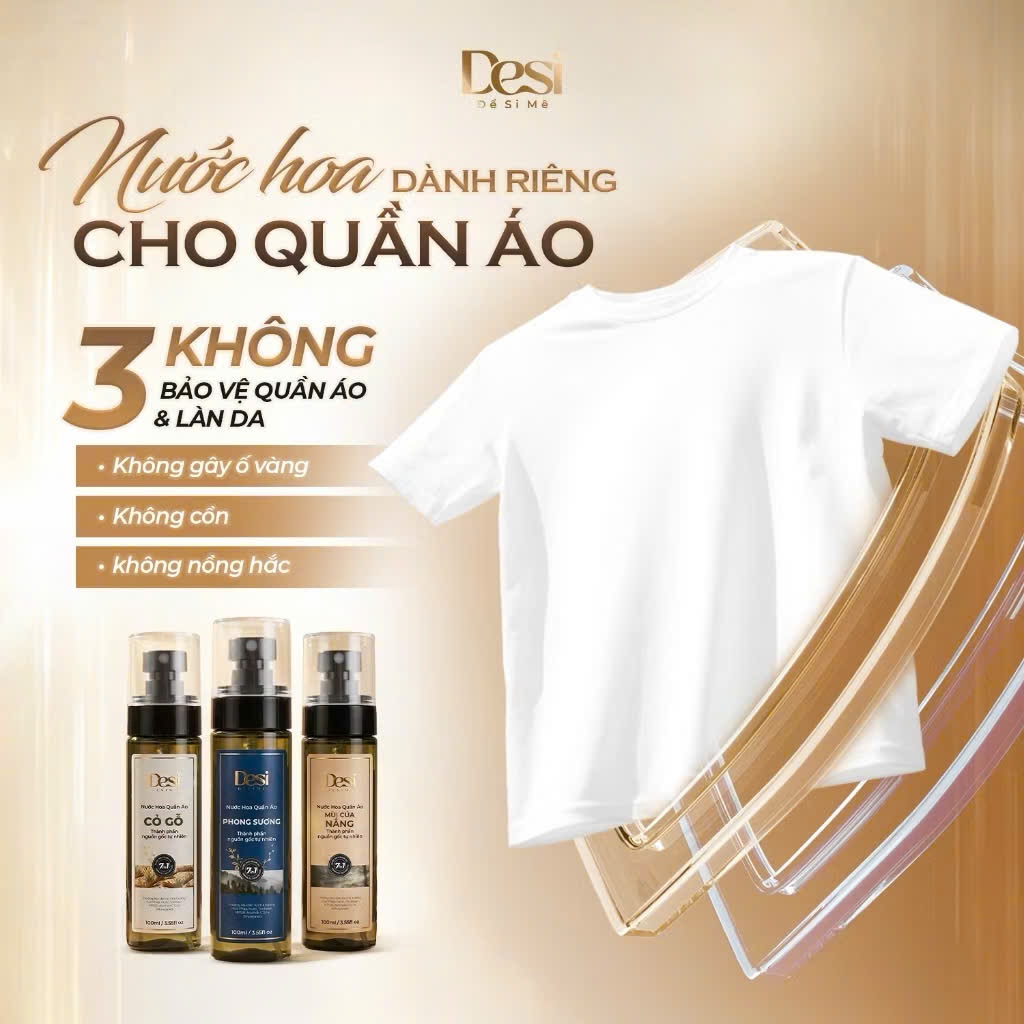 Nước hoa quần áo Desi 100ml, chai xịt thơm quần áo nam lưu hương lâu, khử mùi mồ hôi, lịch lãm nam tính