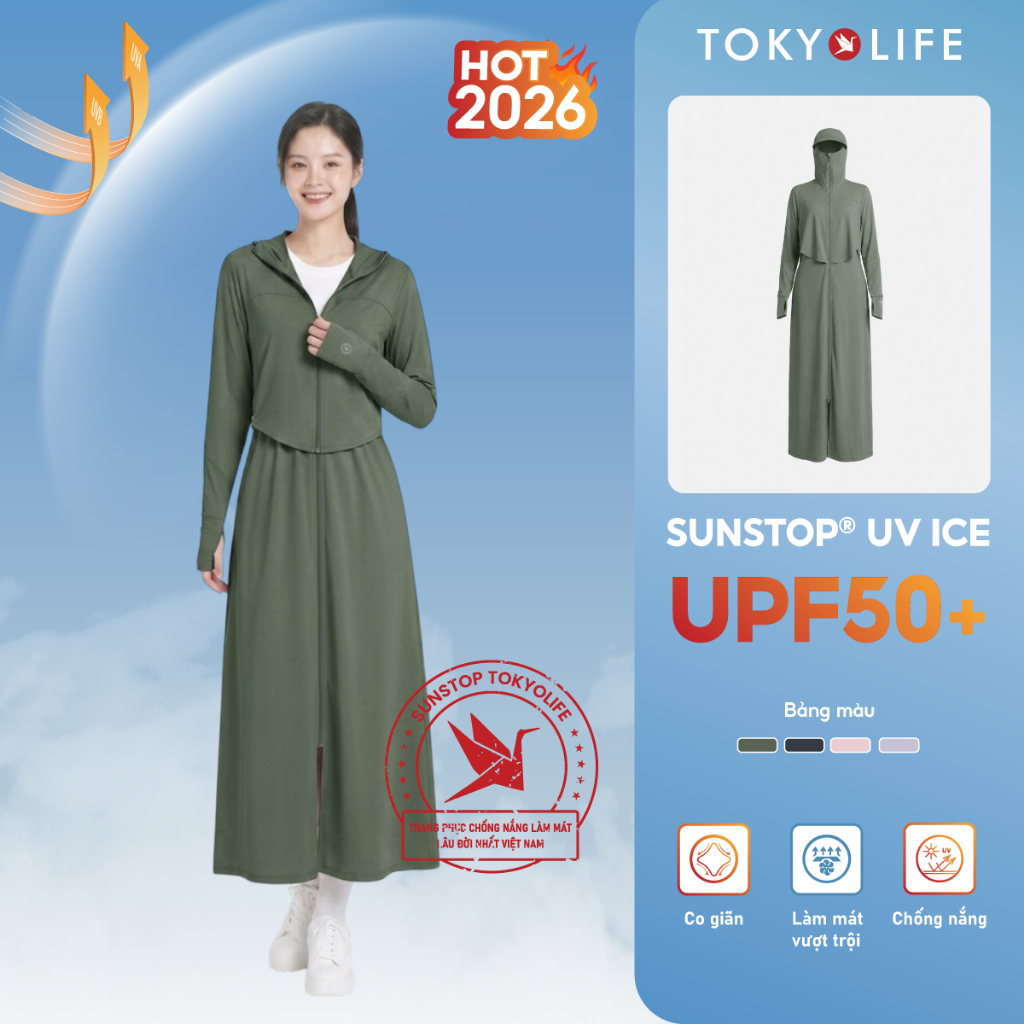 Áo chống nắng Nữ dáng dài TOKYOLIFE Sunstop Ice siêu mát lạnh thoáng khí có mũ rộng vành 40005326