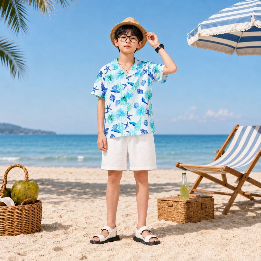 Bộ ĐŨI ĐI BIỂN (M3) cho bé trai/gái từ 17-60kg, chất đũi mềm nhẹ, thoáng mát, họa tiết dễ thương, phong cách lịch sự