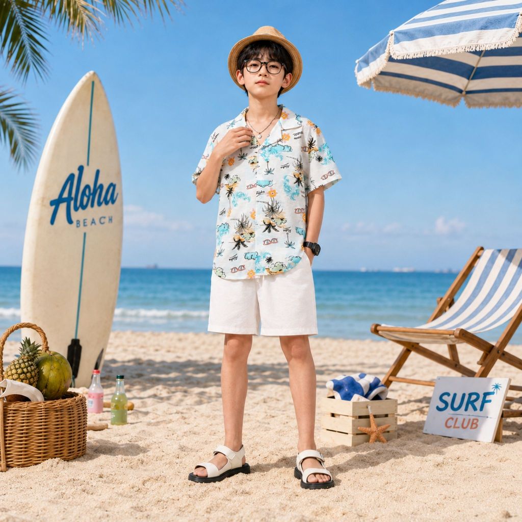 Bộ ĐŨI ĐI BIỂN (M3) cho bé trai/gái từ 17-60kg, chất đũi mềm nhẹ, thoáng mát, họa tiết dễ thương, phong cách lịch sự