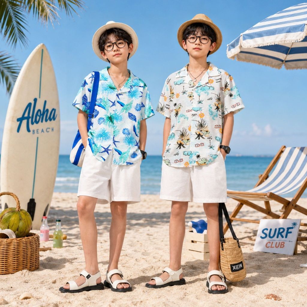 Bộ ĐŨI ĐI BIỂN (M3) cho bé trai/gái từ 17-60kg, chất đũi mềm nhẹ, thoáng mát, họa tiết dễ thương, phong cách lịch sự