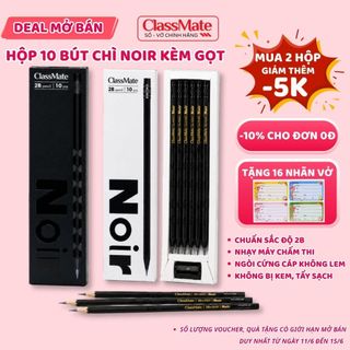 Hộp 10 Bút Chì 2B NoiR Classmate Gỗ Đen Cao Cấp Đậm Chuẩn 2B, Không Dễ Gãy, Viết Không Cần Lực, Định Vị Tay Cầm