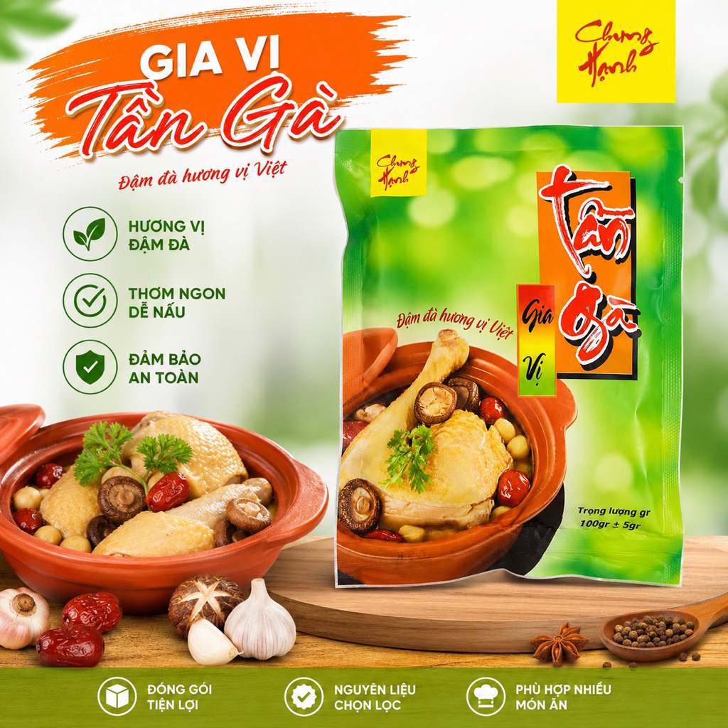 Gia Vị Tần Gà Chung Hạnh gói 100gr Đầy Đủ 9 Nguyên Liệu Gia Vị