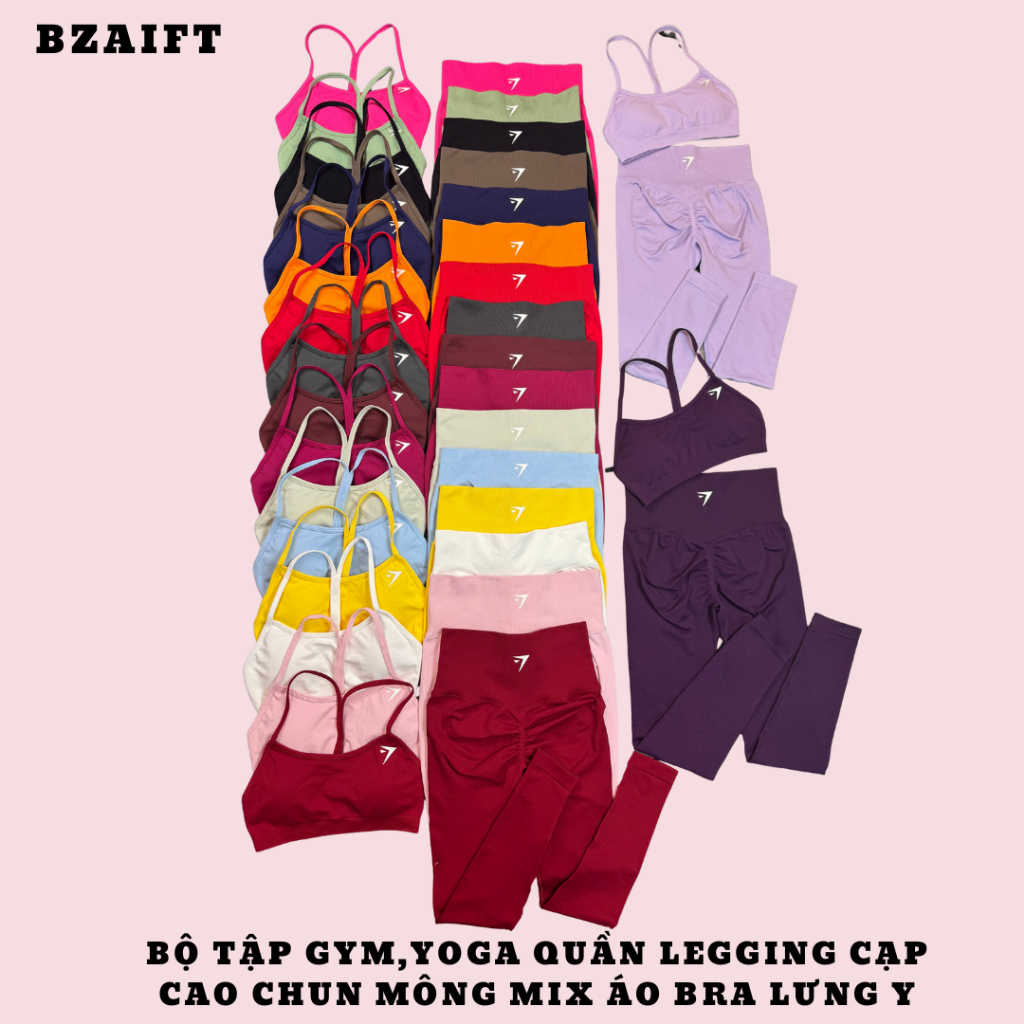 Bộ Quần Áo Tập Gym,Yoga (Quần Legging + Áo Bra),Chất Liệu Dệt Kim 10% Elast Cao Cấp Tôn Form,Tôn Dáng GB258