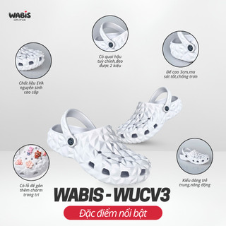 [Tặng Charm + Móc Khóa Chính Hãng] Dép Sục Màu Trắng Kim Cương WABIS Đế 3cm Không Thấm Nước, Chống Trượt [WUC-V3]