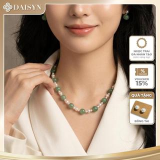 [N1178] Vòng Cổ, Dây Chuyền Ngọc Nhân Tạo Trắng Mix Đá Nhân Tạo Xanh Lá 10li Thanh Lịch Phù Hợp Đeo Hằng Ngày - DAISYN.