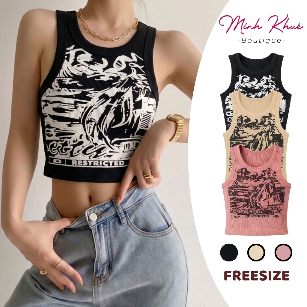 [Mở Bán] Áo Croptop Ba Lỗ Truyện Tranh Chất Thun Gân Kiểu Dáng Ôm Body Họa Tiết In Truyện Tranh CR09 Minh Khuê Boutique