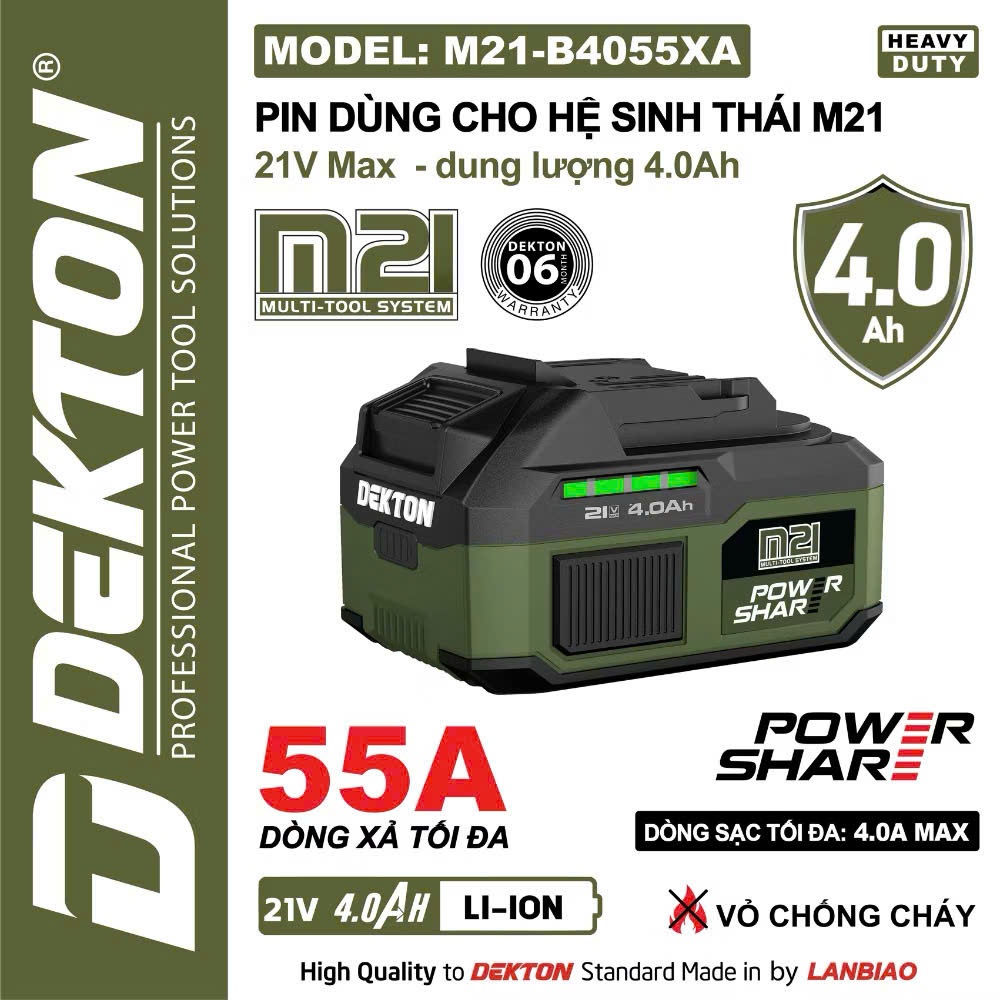 Pin DEKTON M21-B4055A Dung Lượng 4Ah Dòng Xả 55A Chân Pin Phổ Thông